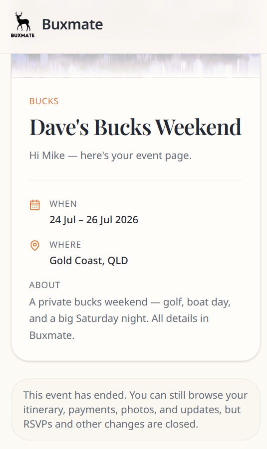 Archived event read-only banner on the guest hub
