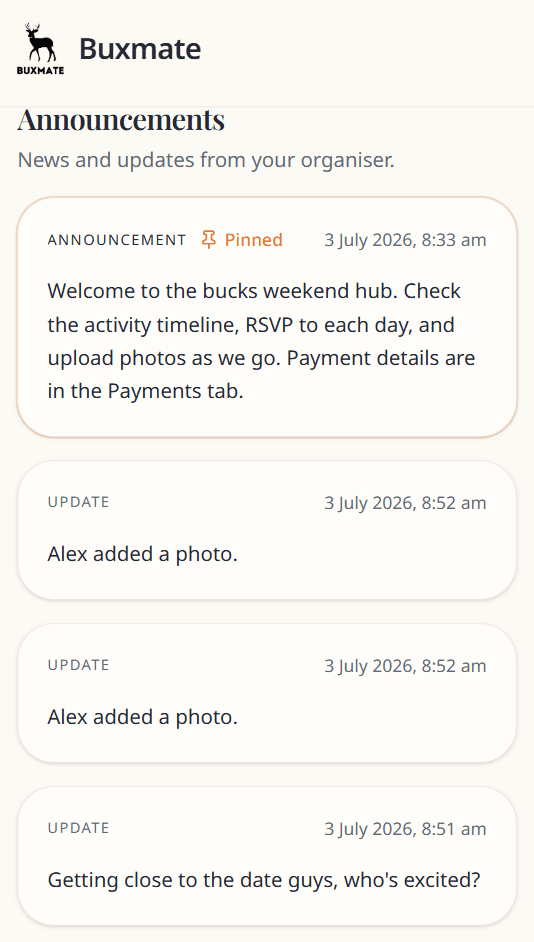 Announcements on guest hub
