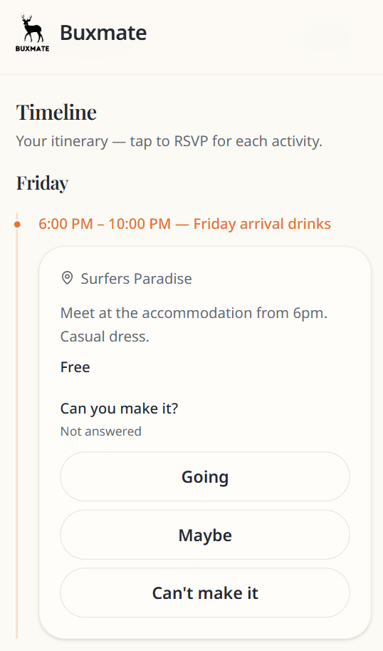 Activity RSVP buttons on timeline