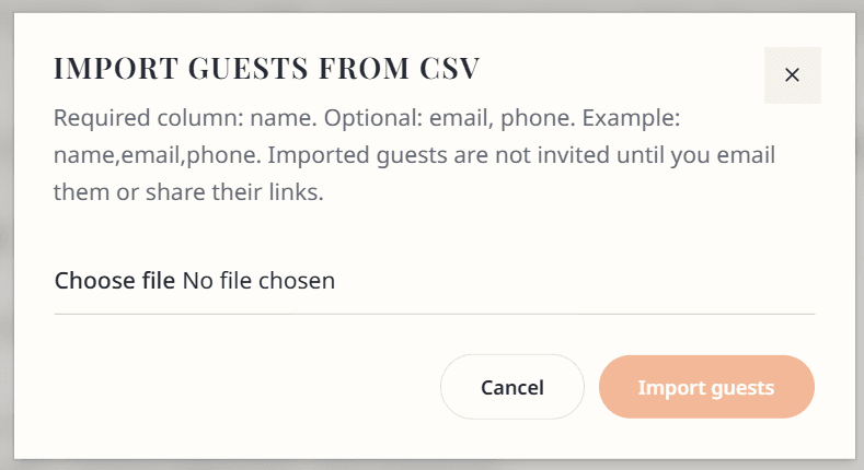 Import guests from CSV dialog